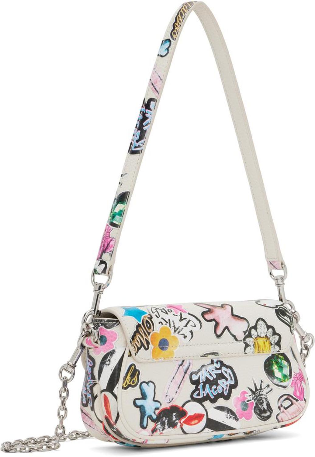 White 'The Sticker Clover' Shoulder Bag