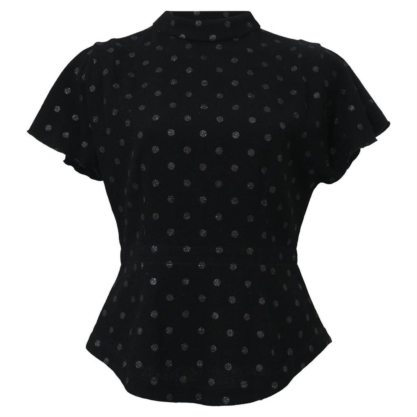Marc Jacobs Polka Dot Fitted Closed Neck Short Sleeve Top in Black Viscose