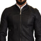 Dolce & Gabbana Elegant Leather Bomber Jacket in Dark Blue
