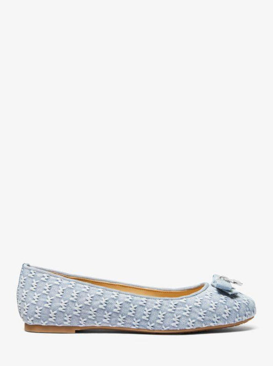Honey Logo Embossed Washed Denim Ballet Flat
