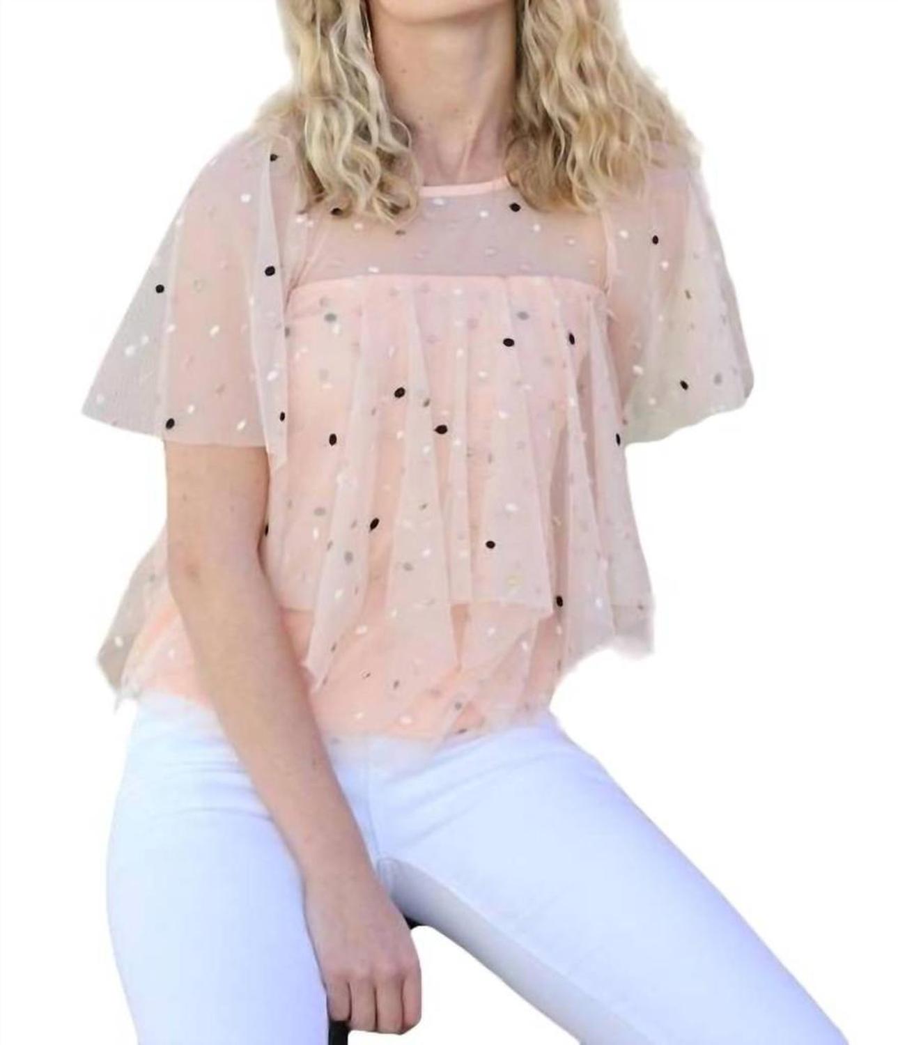 Tiered Polka Dot Top In Apricot