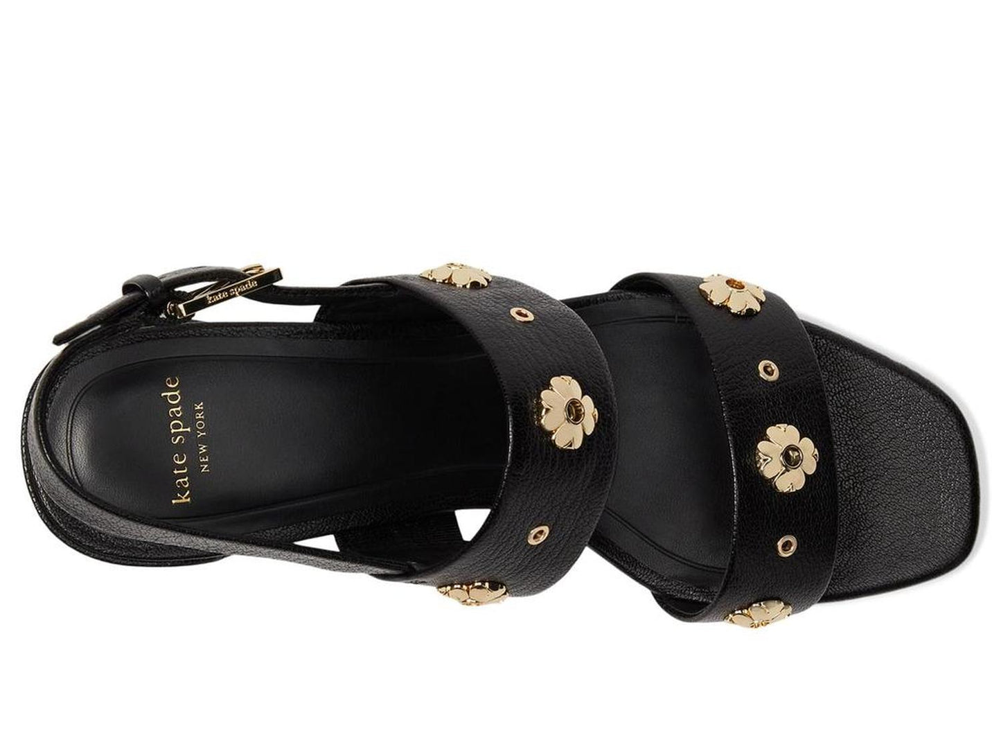 Spade Flower Stud Pebbled Leather Block Heel Sandal