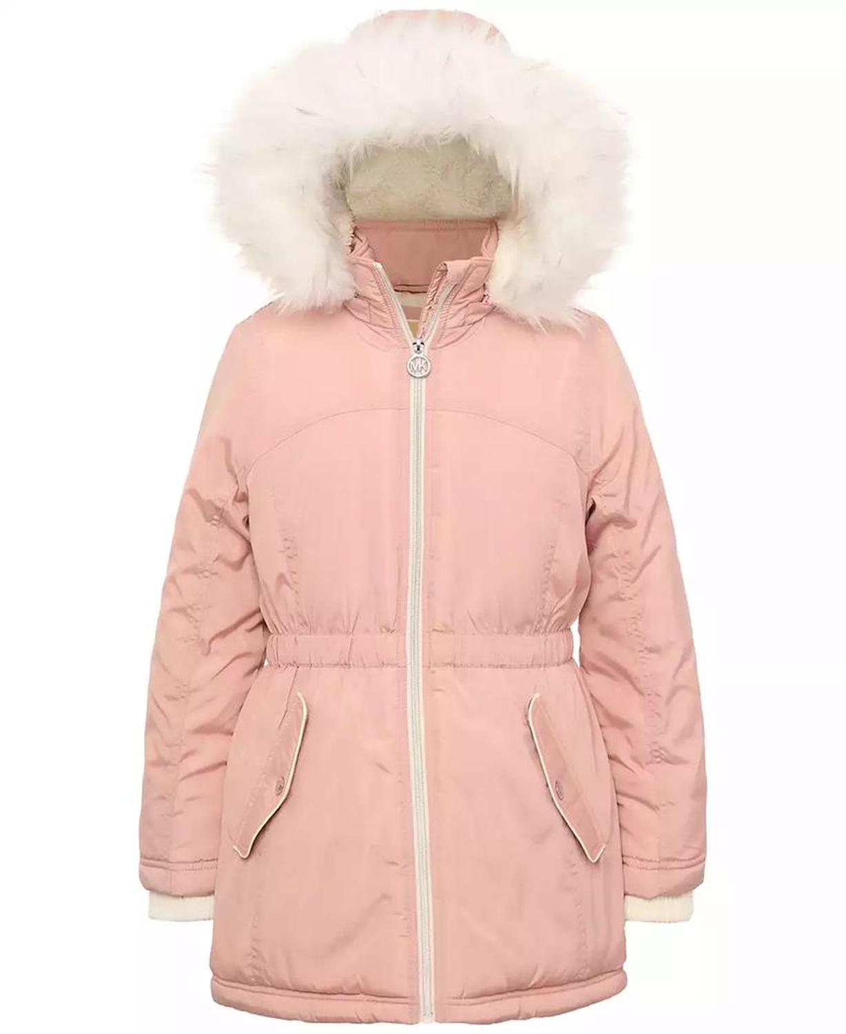 Michael Kors Big Girls Hooded Parka with Faux-Fur Trim