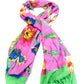 Kate Spade New York Womens Knit Fringe Trim Floral Print Scarf Green Pink