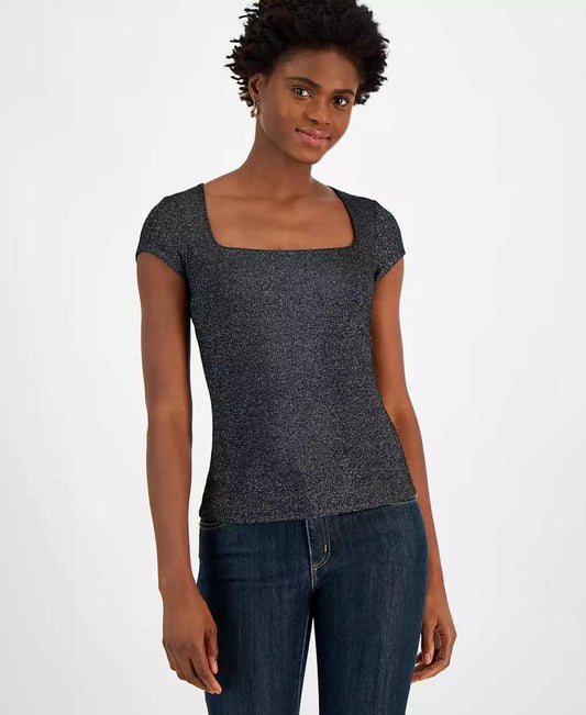 Women's Metallic Cap-Sleeve Top