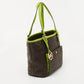Michael Kors Brown/green Signature Coated Canvas And Leather Medium Snap Pocket Tote