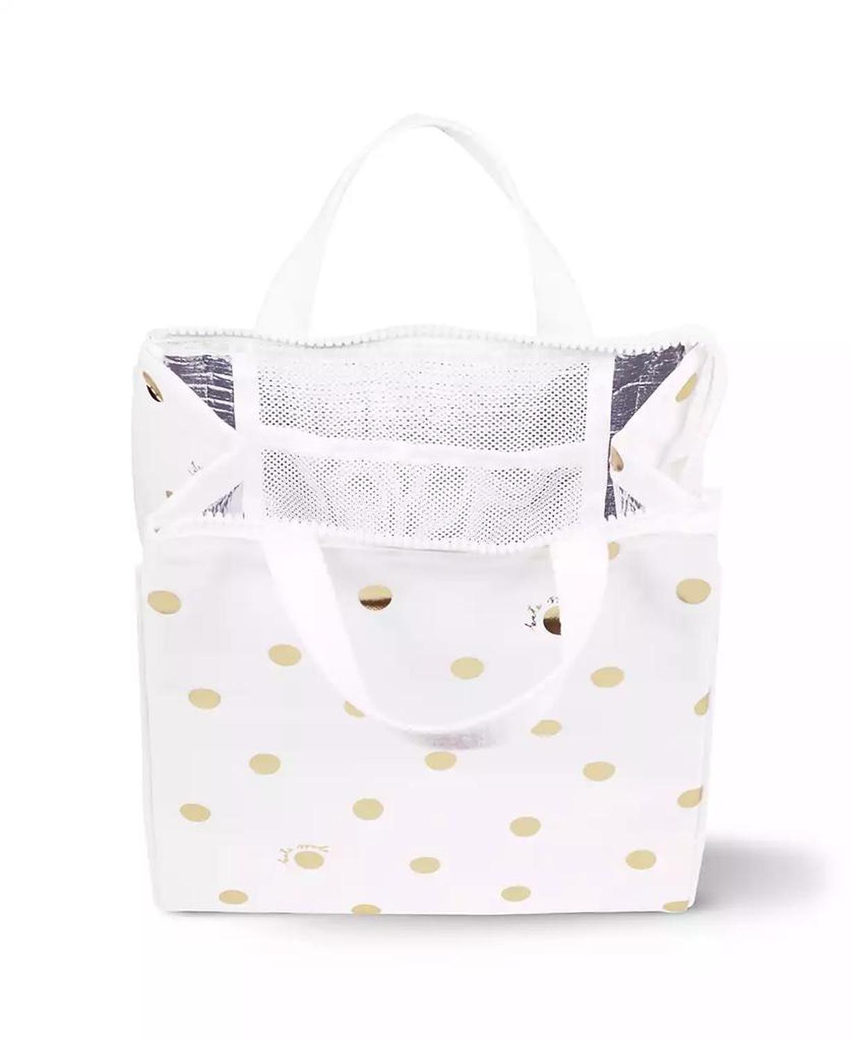 Lunch Bag - White with Gold Polka Dots
