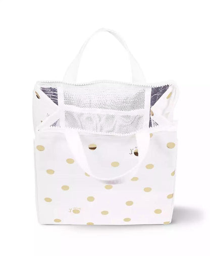 Lunch Bag - White with Gold Polka Dots