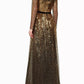 Off The Shoulder Long Sleeve Ombré Sequin Gown In Gold