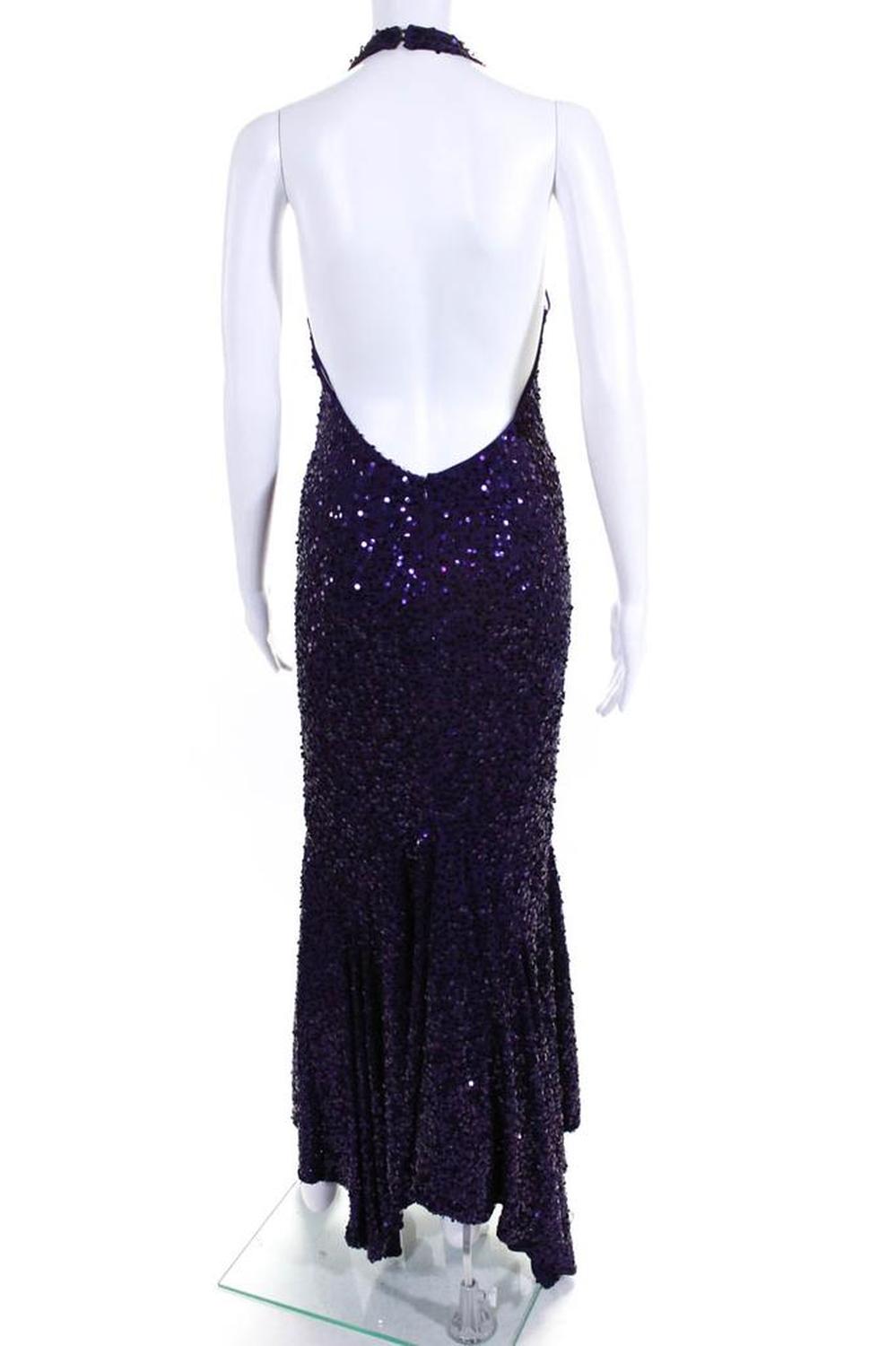 Michael Kors Purple Sequin Halter Gown