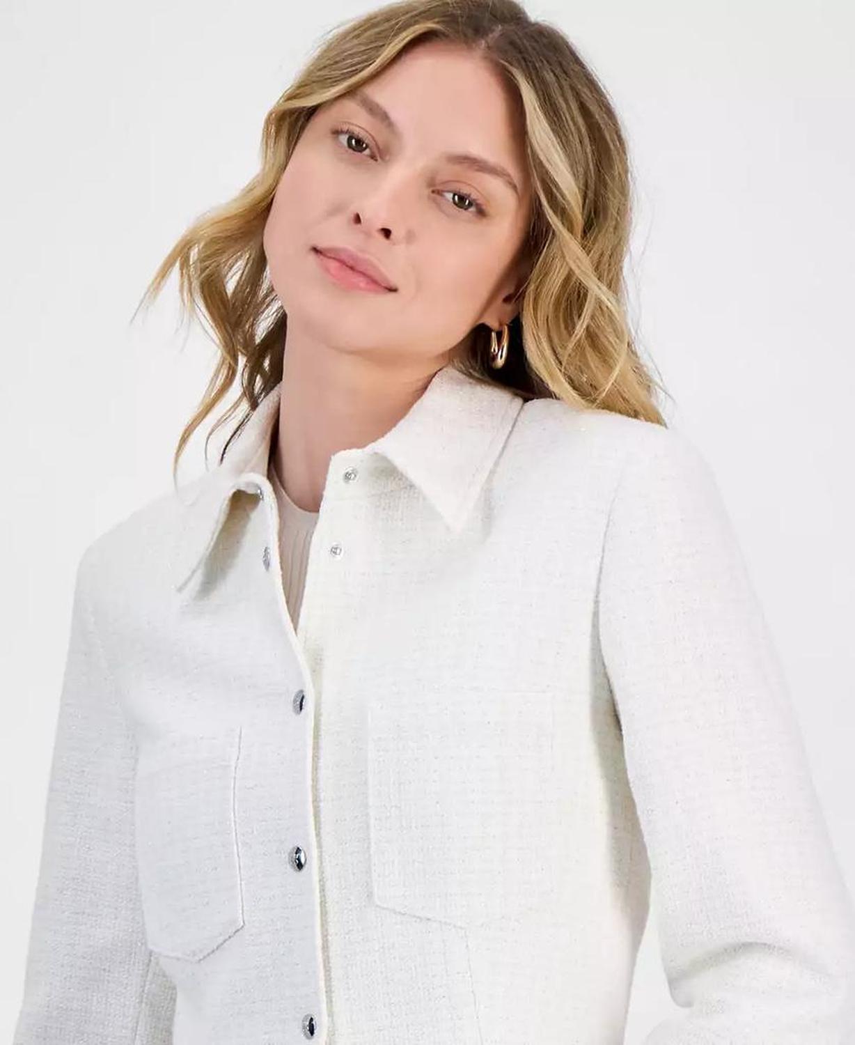 Women's Metallic-Accent Textured Cropped Jacket