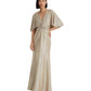 Foil-Print Jersey Cape Gown