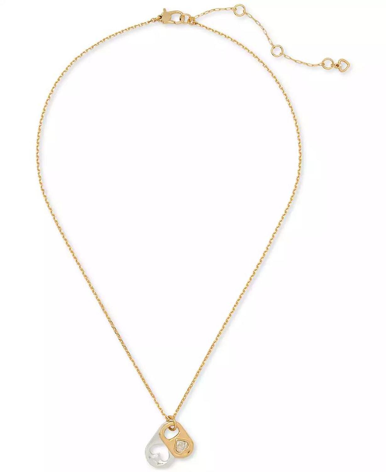 Two-Tone Double Pop Tab Pendant Necklace, 16" + 3" extender