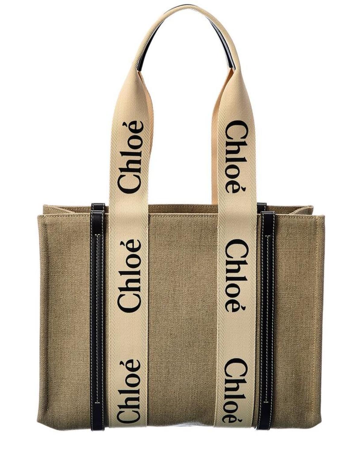 Chloé Woody Medium Canvas & Leather Tote