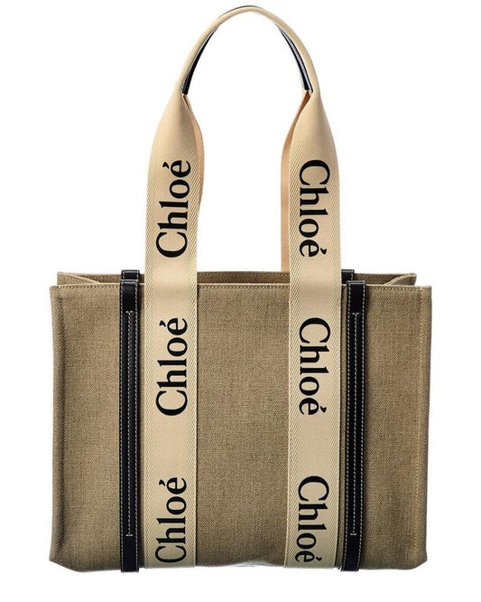 Chloé Woody Medium Canvas & Leather Tote
