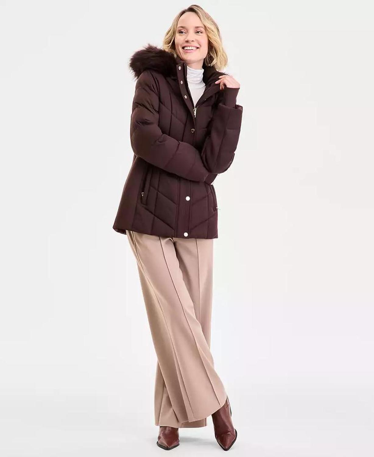 Women's Faux-Fur-Trim Hooded Puffer Coat, Exclusively at Macy's