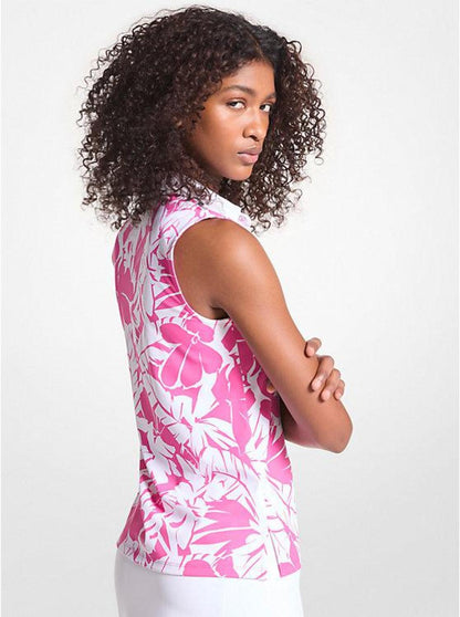 Golf Palm Print Tech Performance Sleeveless Polo Shirt