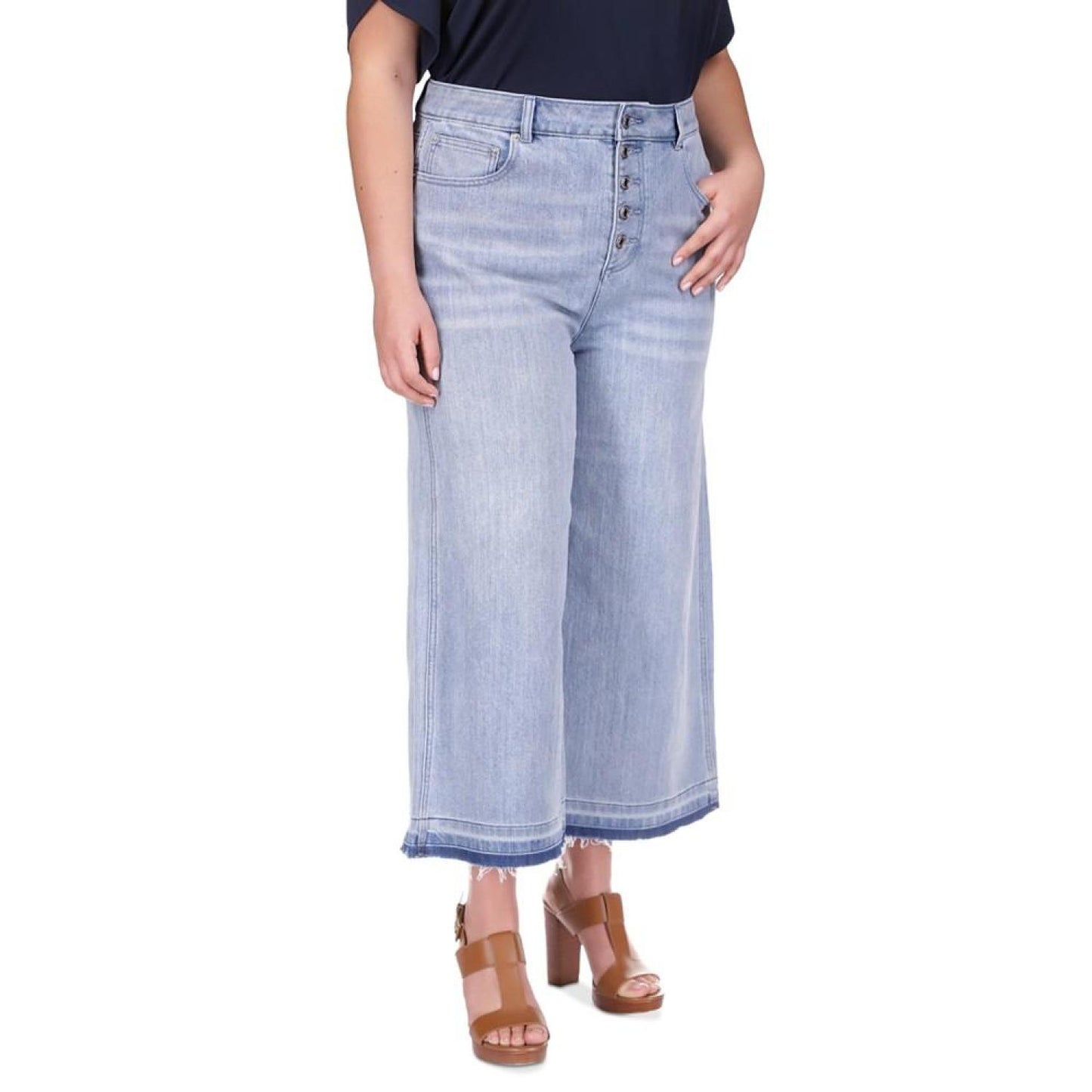 MICHAEL Micheal Kors Plus Size Frayed-Hem Cropped Flare-Leg Jeans