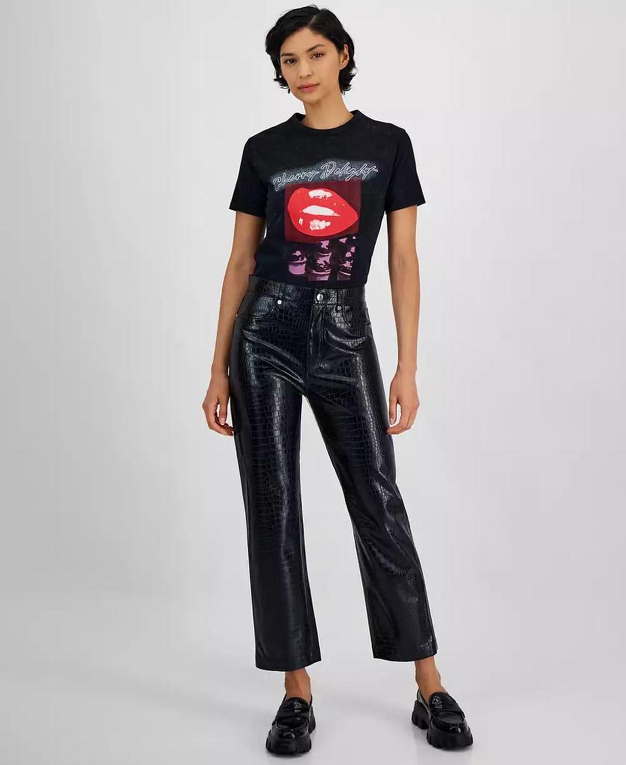 Women's Croc-Embossed Faux-Leather Ankle Pants