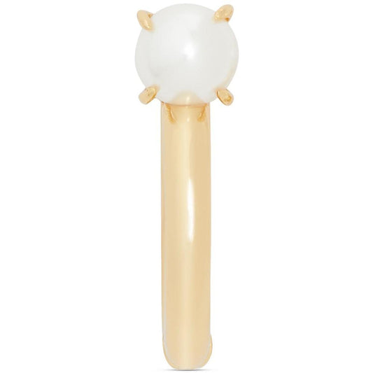 Gold-Tone Small Imitation Pearl Huggie Hoop Earrings, 0.87"