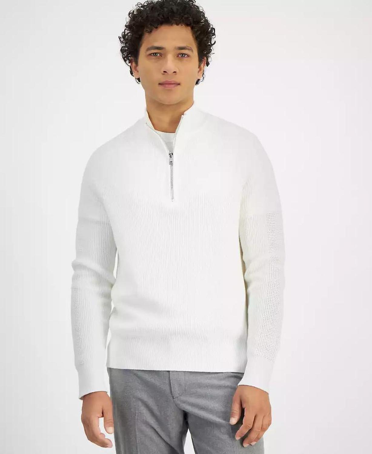 Men's Modern-Fit Mixed-Stitch 1/4-Zip Sweater