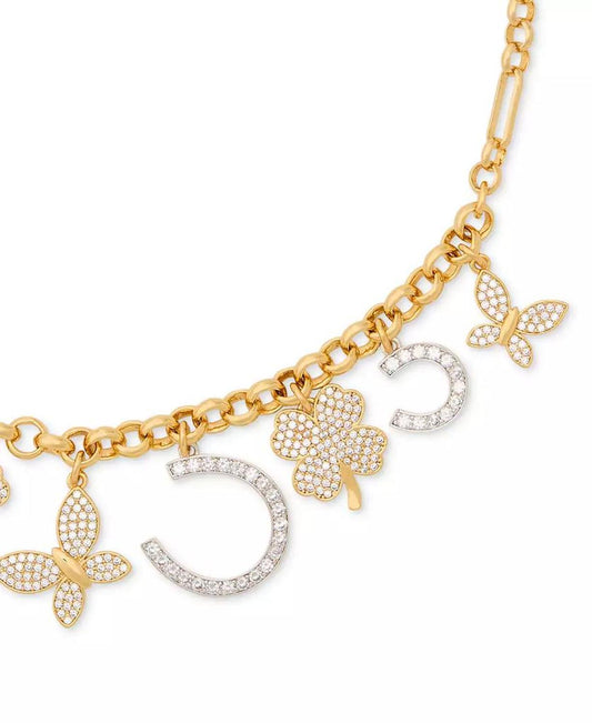 Two-Tone Cubic Zirconia Pavé Lucky Charm Collar Necklace, 16" + 3" extender
