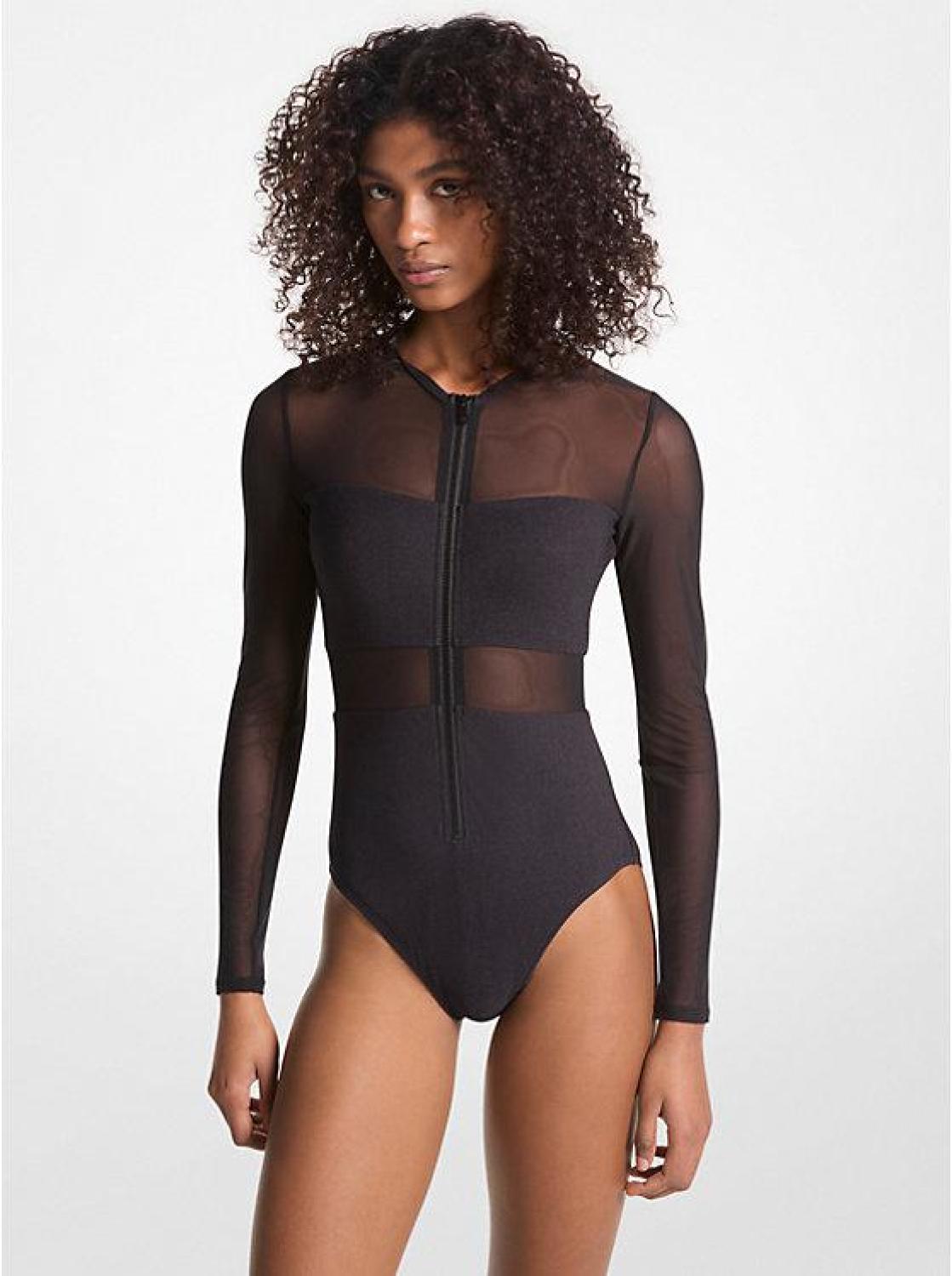 Stretch Nylon Zip-Up Swimsuit