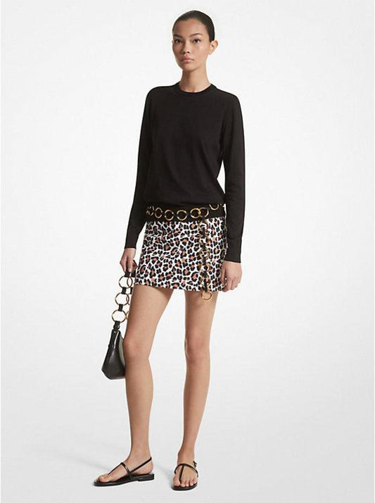 Leopard Print Stretch Cotton Broadcloth Skirt