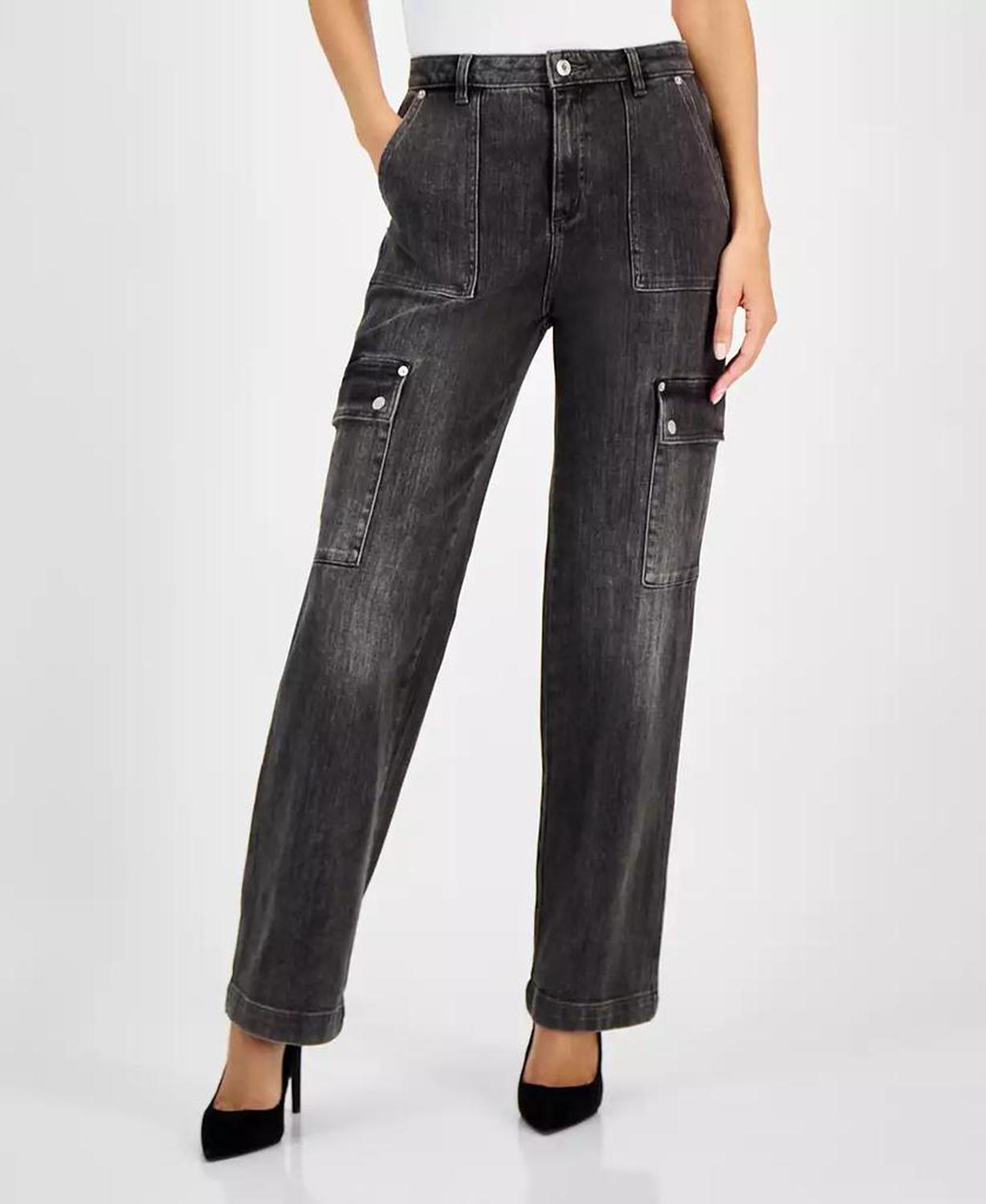 MICHAEL Women's High-Rise Faded Cargo Jeans