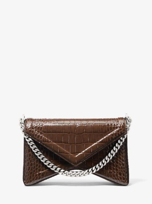 Manhatta Crocodile Embossed Patent Leather Shoulder Bag