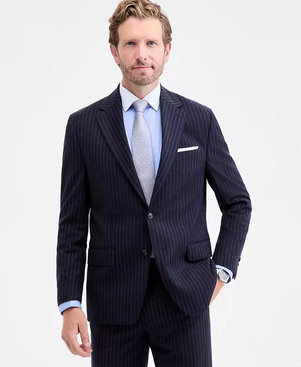 Men's Classic Fit Wool-Blend Pinstripe Suit Separate Jacket