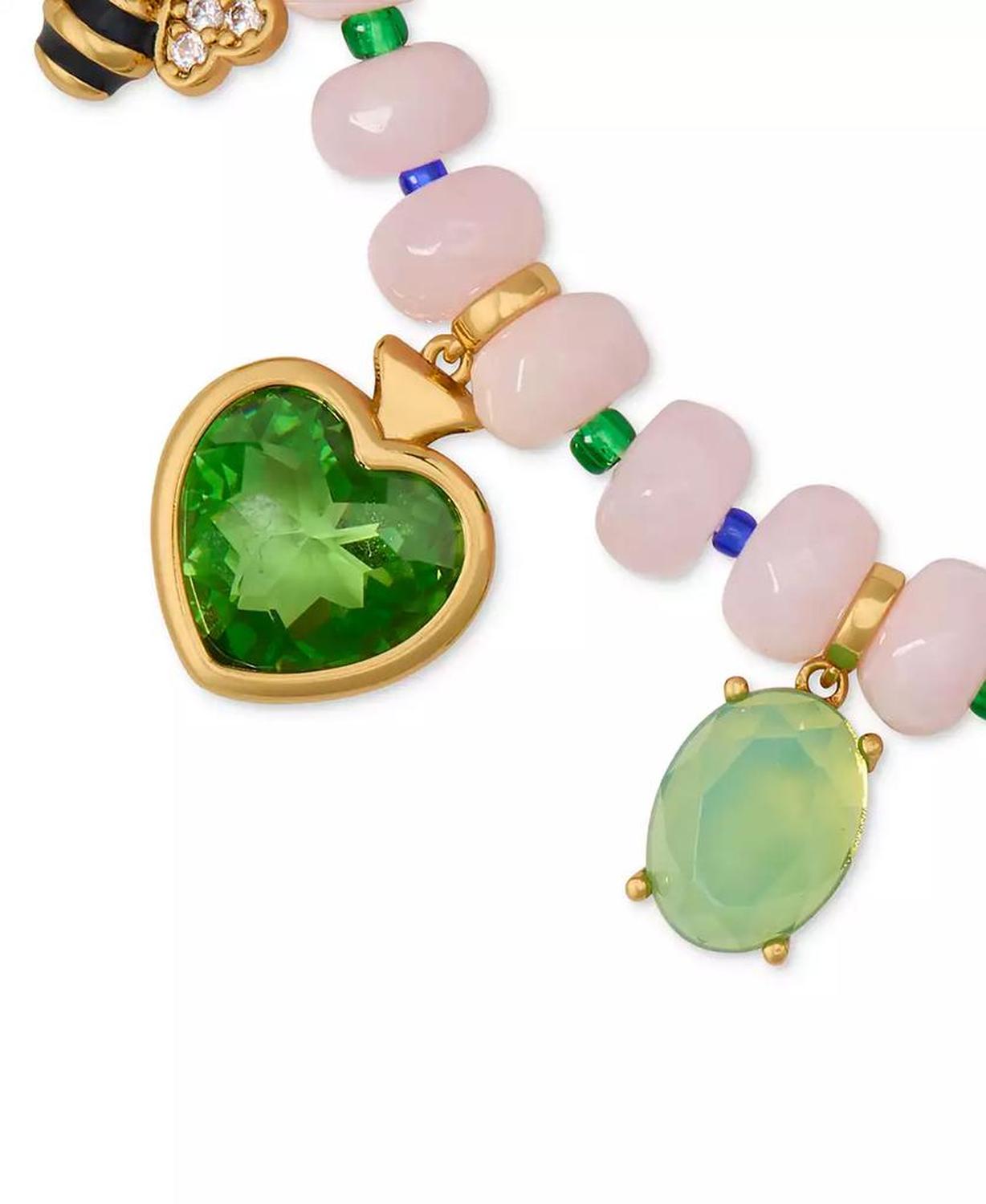 Gold-Tone Bead & Stone Garden Charm Collar Necklace, 16" + 3" extender