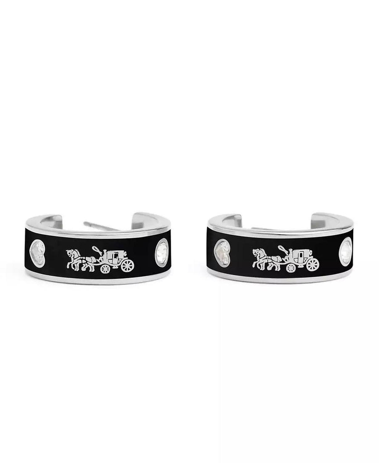 Faux Stone Signature Horse Carriage Hoop Earrings