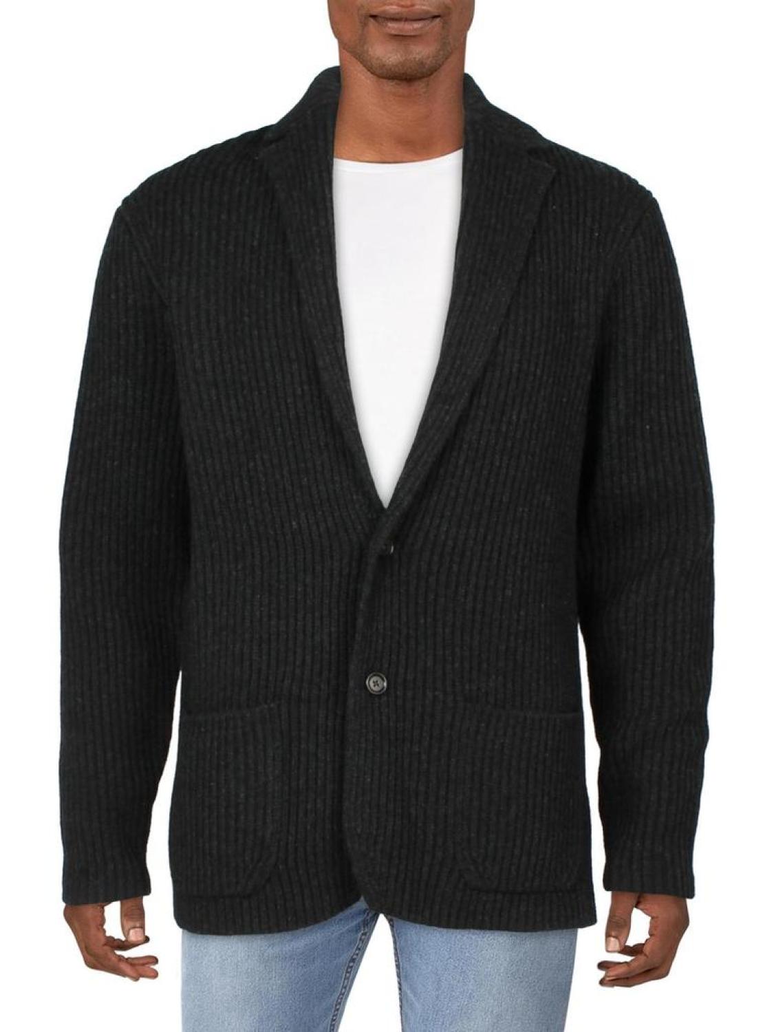 Mens Heathered Ribbed Knit Cardigan Sweater