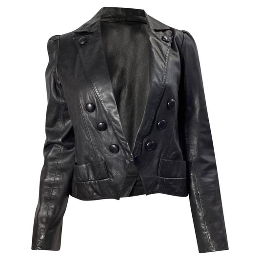 Marc by  Buton-Detail Open Jacket in Black Leather