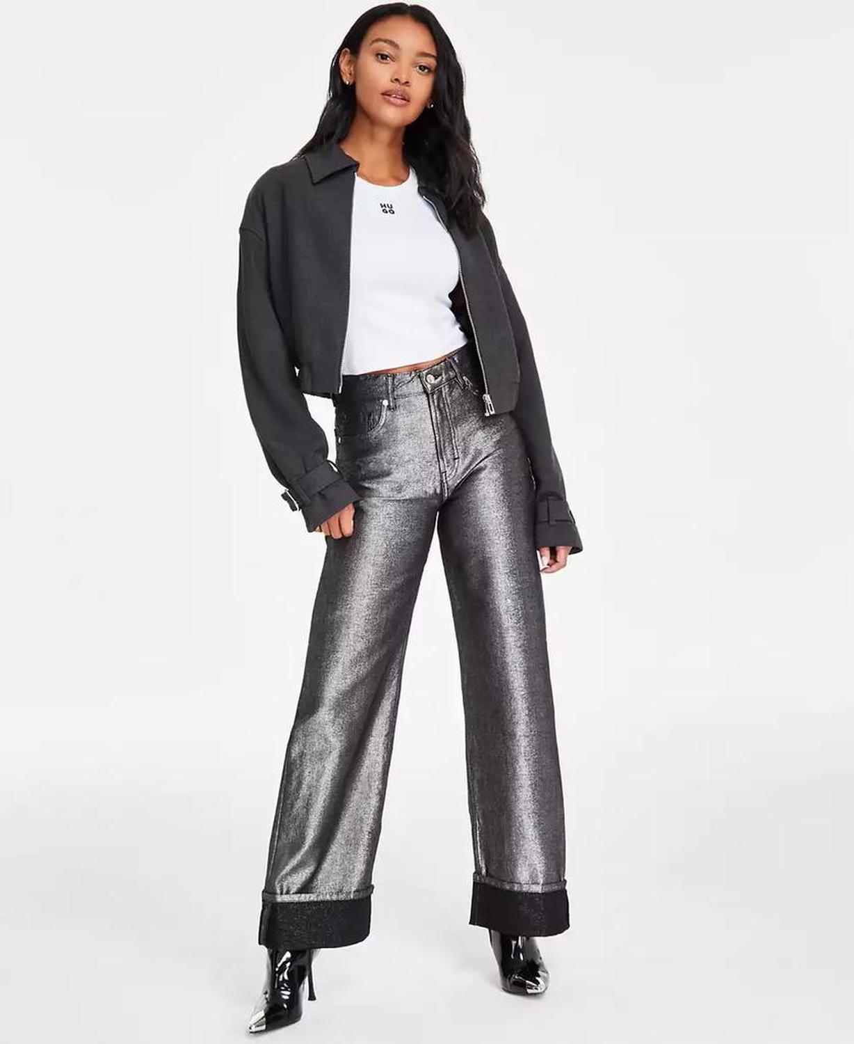 Women's Zip-Front Belted-Cuff Cropped Jacket