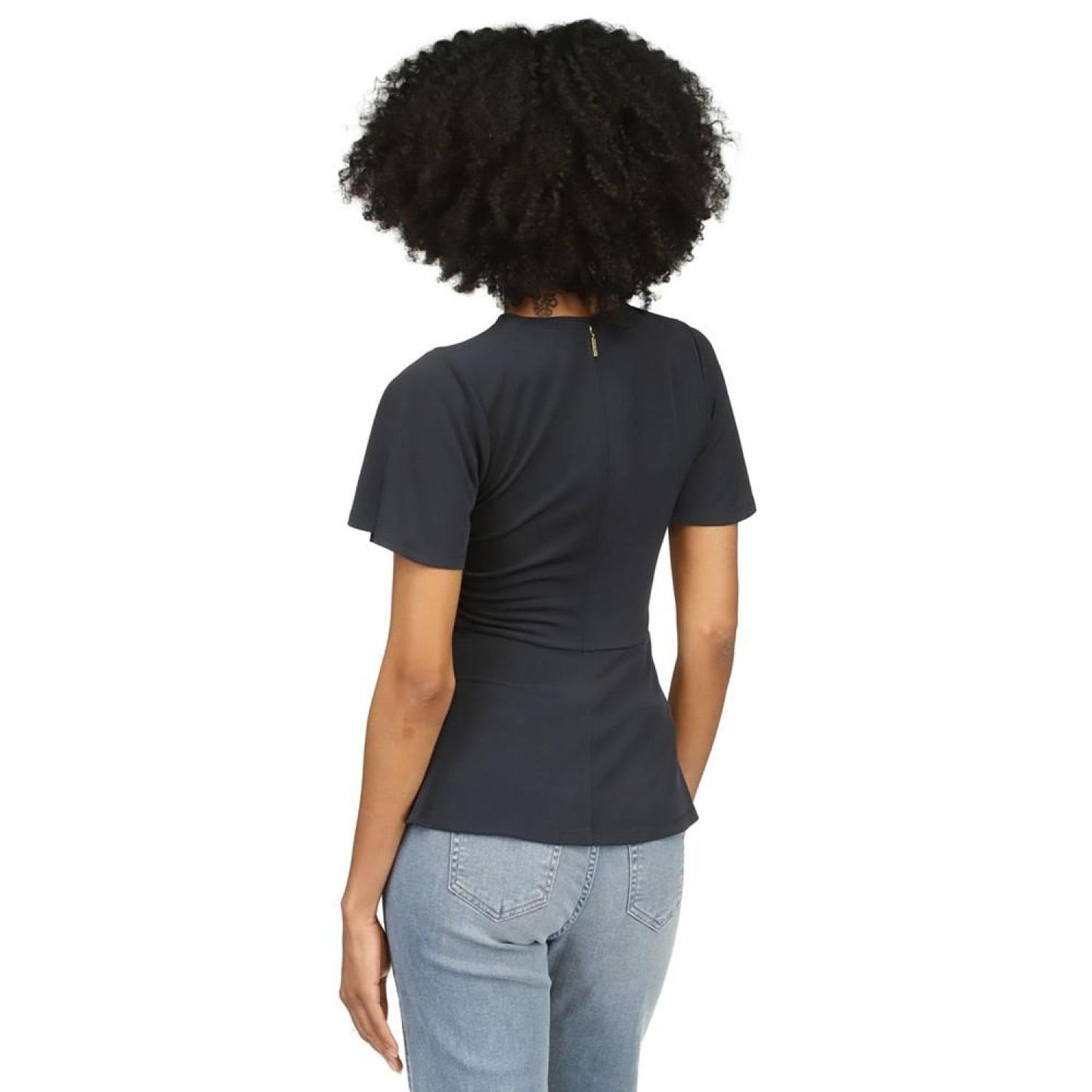 Women's Ruched Flutter-Sleeve Keyhole Top