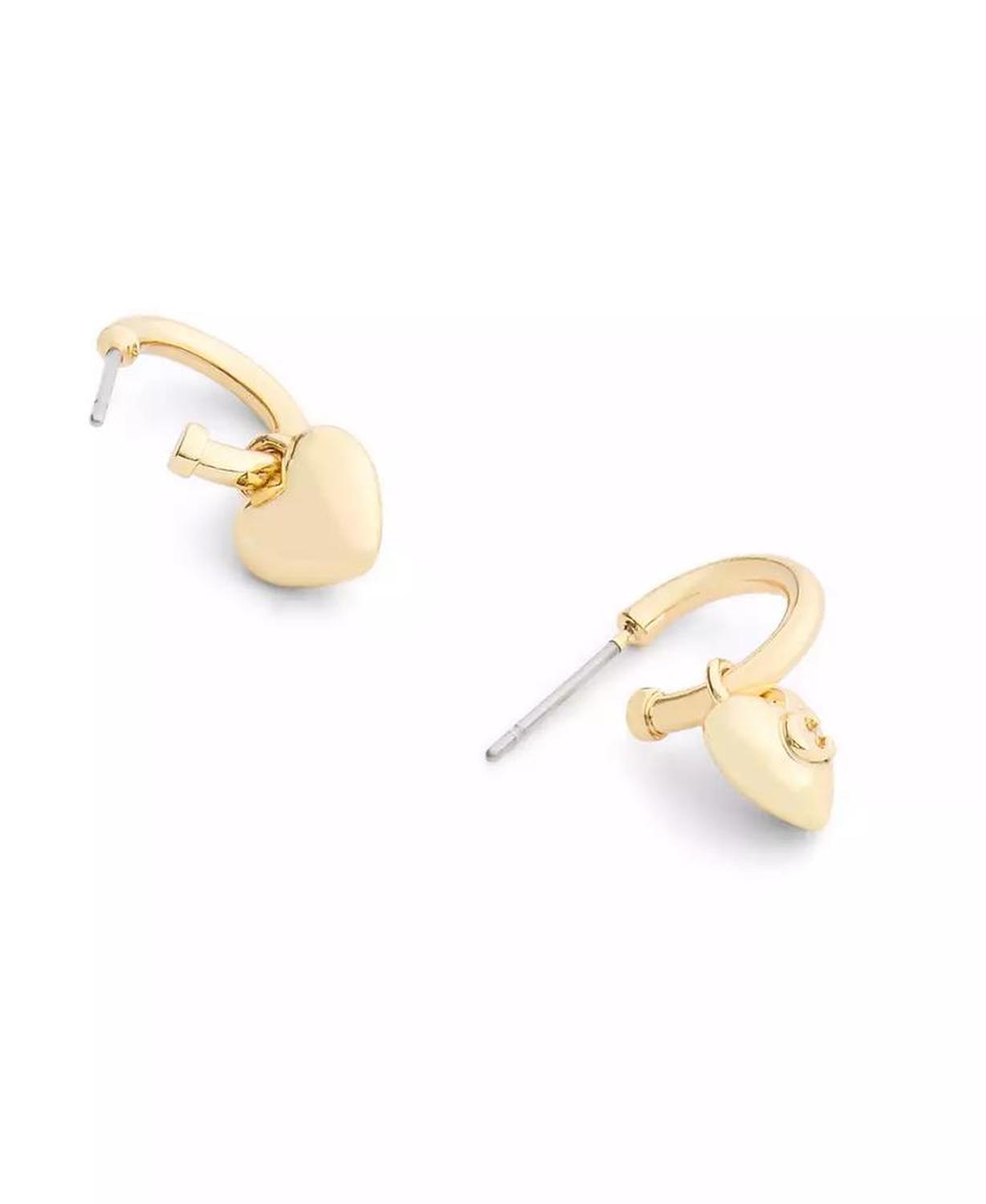 Gold Plated Heart Huggie Drop Earrings