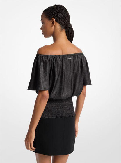 Crinkled Satin Off-The-Shoulder Top