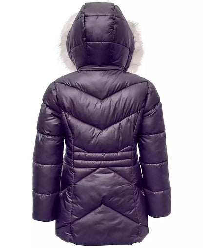 Michael Kors Big Girls Stadium Puffer Jacket with Faux-Fur Trim