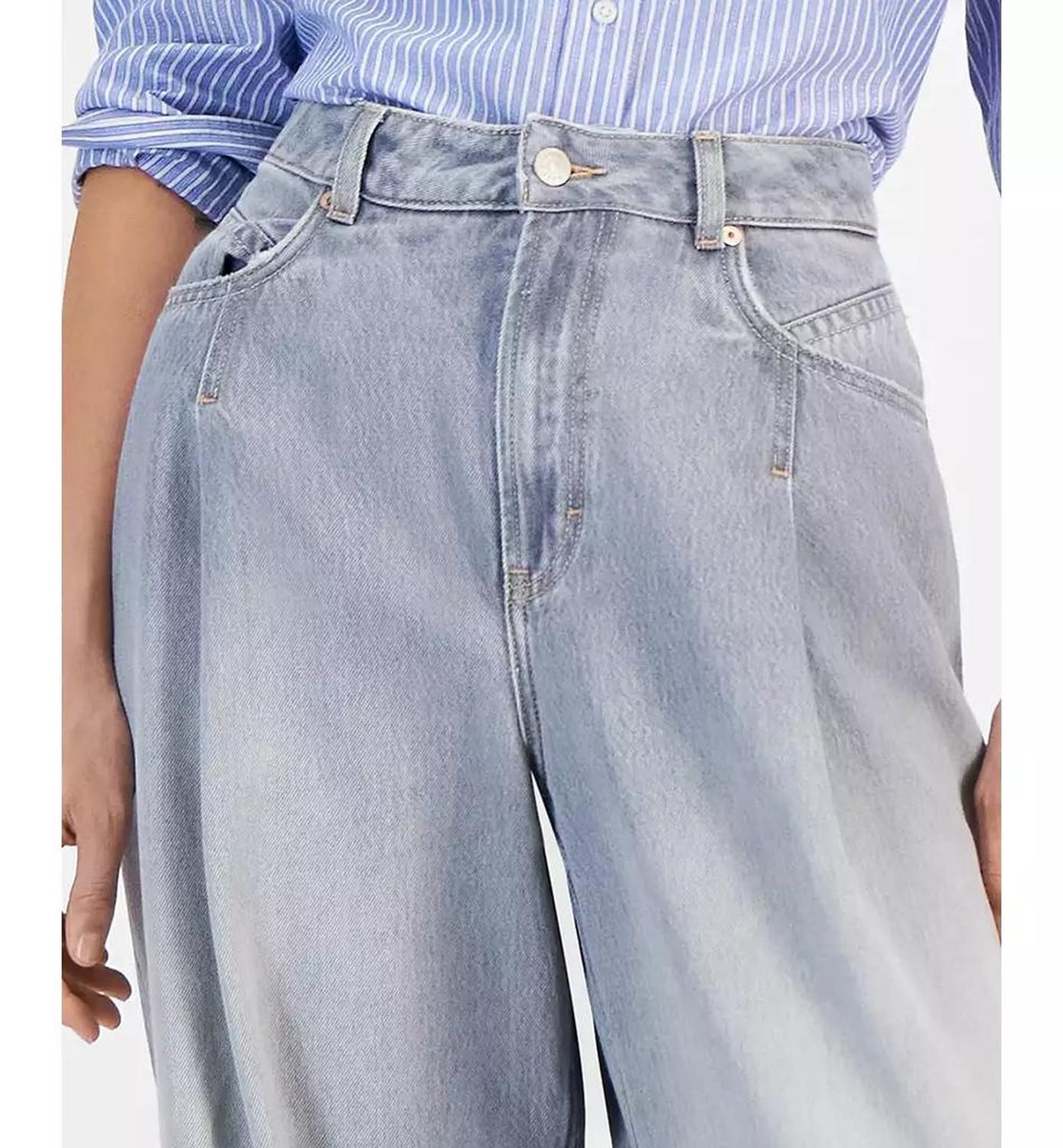 Women's Slouchy Denim Pleated Wide-Leg Pants