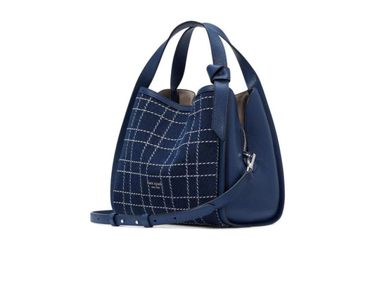 Knott Denim Check Medium Crossbody Tote