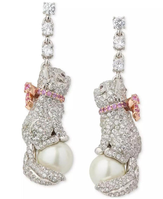 Two-Tone Pavé & Imitation Pearl Pawlina Linear Drop Earrings