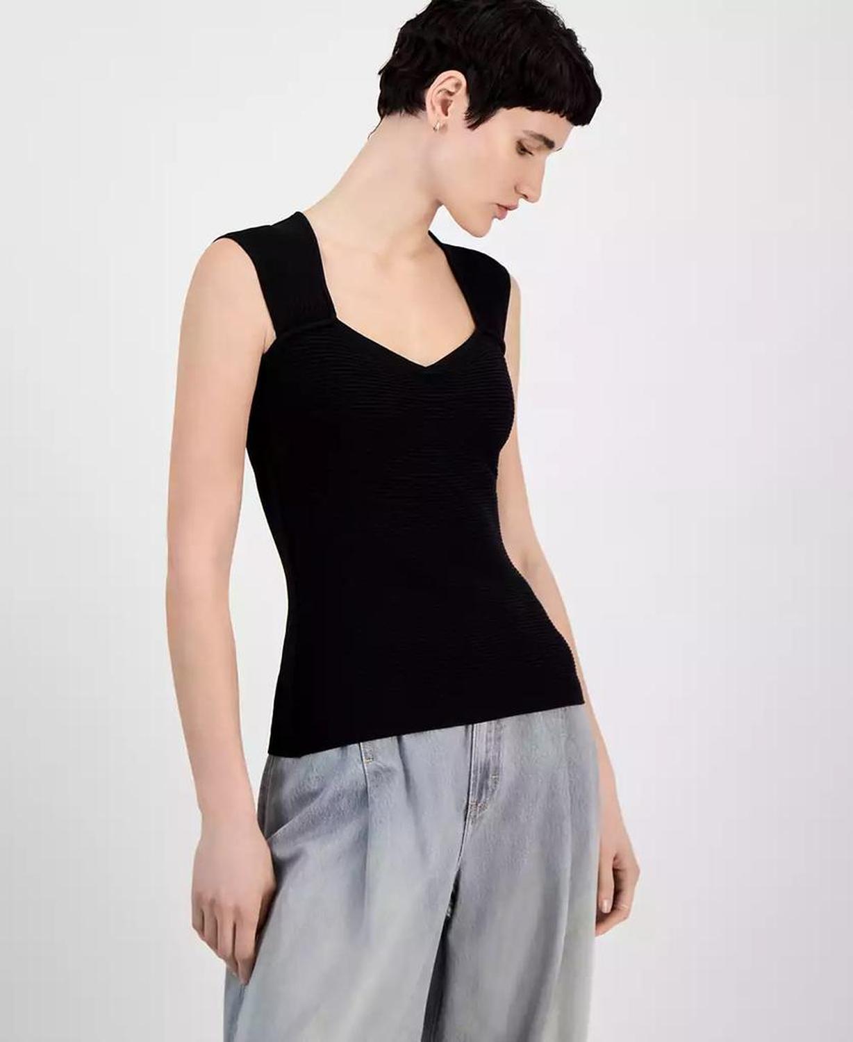 Women's Sweetheart-Neck Ribbed-Knit Top