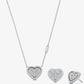 Precious Metal-Plated Sterling Silver Pavé Heart Necklace and Earrings Gift Set
