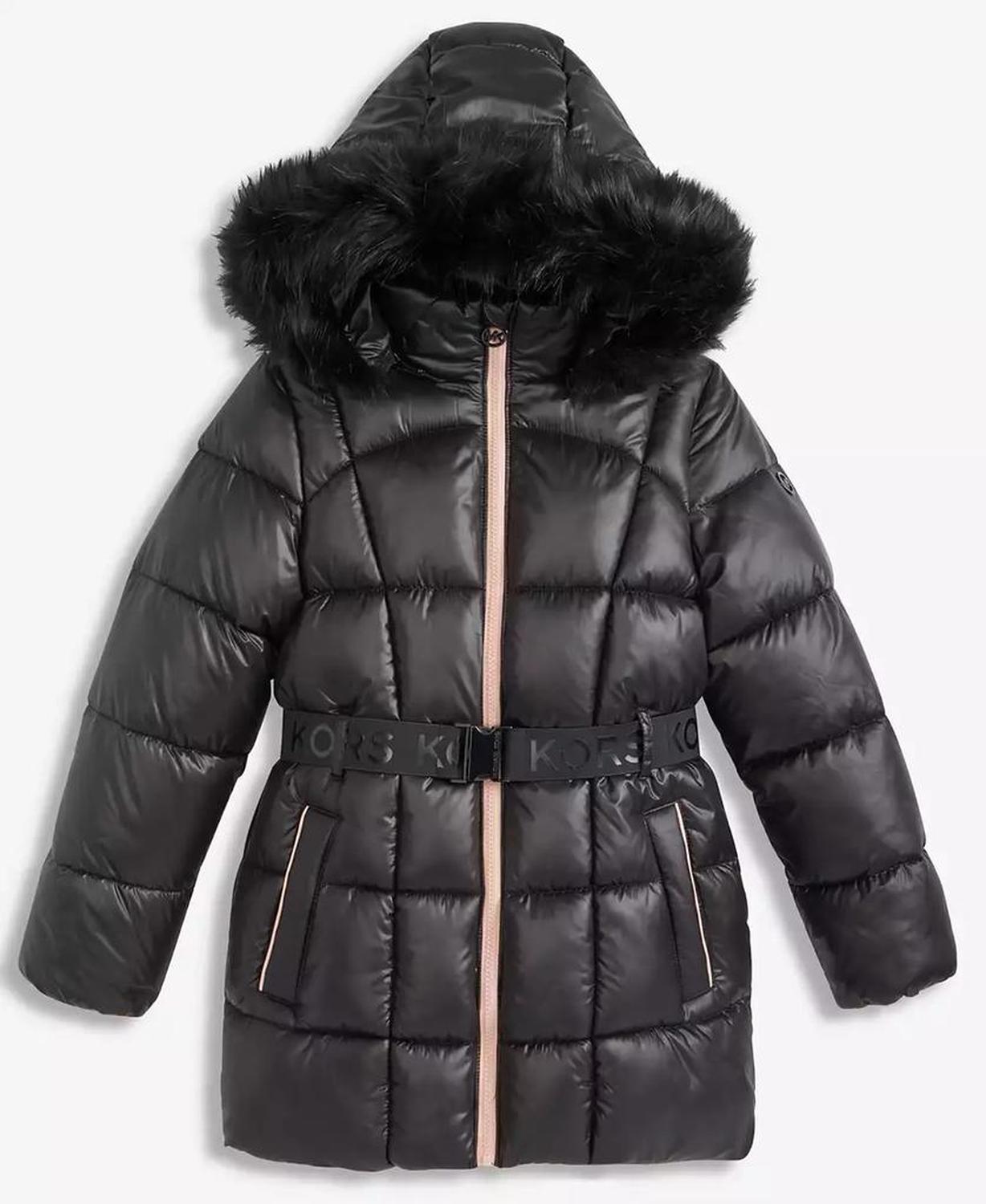 Girls 7-16 Active Belted Stadium Puffer Jacket With Faux-Fur Trim