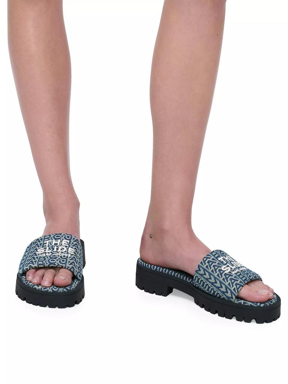 The Slide Denim Monogram Sandals