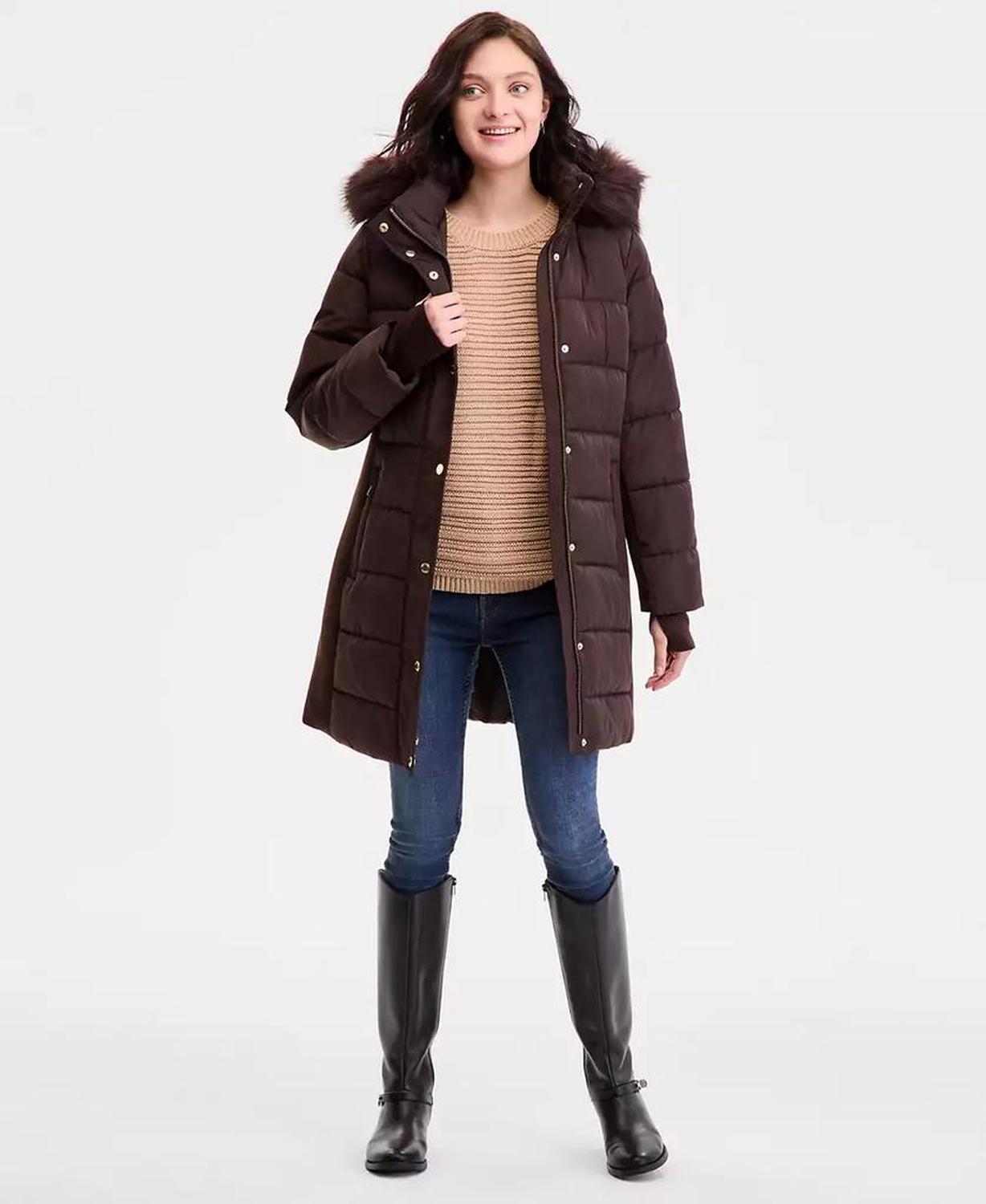 Women's Faux-Fur-Trim Hooded Puffer Coat, Exclusively at Macy's