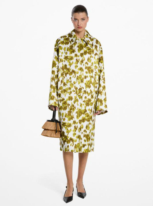 Floral Chiné Satin Duchesse Oversized Balmacaan