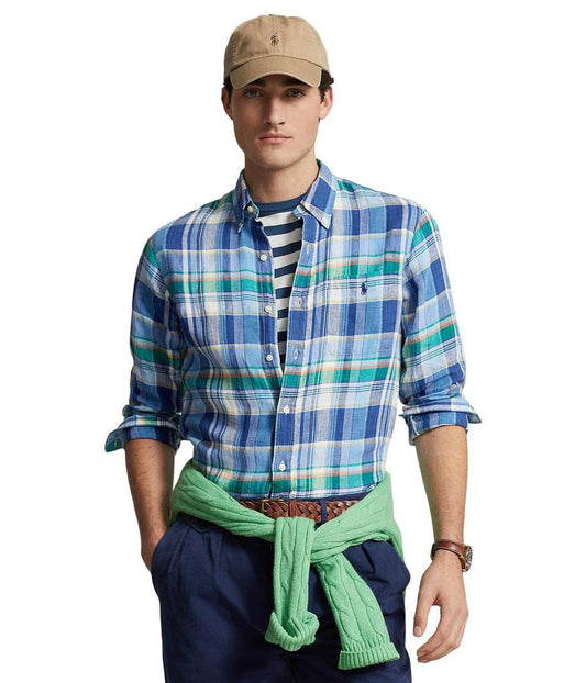 Classic Fit Plaid Linen Shirt